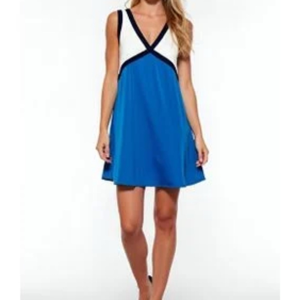 B.RIGHT Blue and White Sleeveless Dress Size S